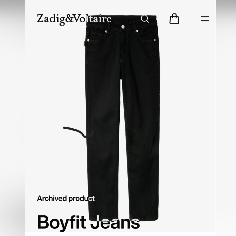 Zadig Voltaire"Boyfit" Eco Black Denim Jeans with Side Buckle Detail.  Women 26"